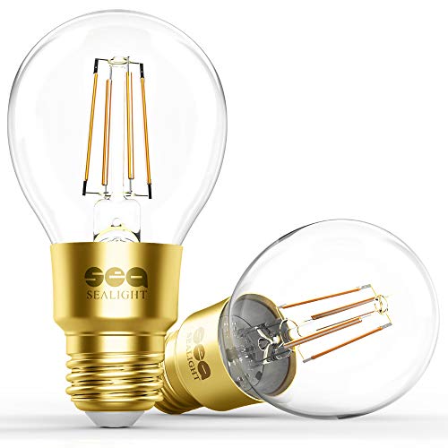 Smart Wi-Fi LED Bulb, SEALIGHT Smart Light Bulb Glass Vintage Edison Light, A19, Dimmable, Soft White 2700K, No Hub Required, Compatible with Alexa and Google Assistant, 2 Pack