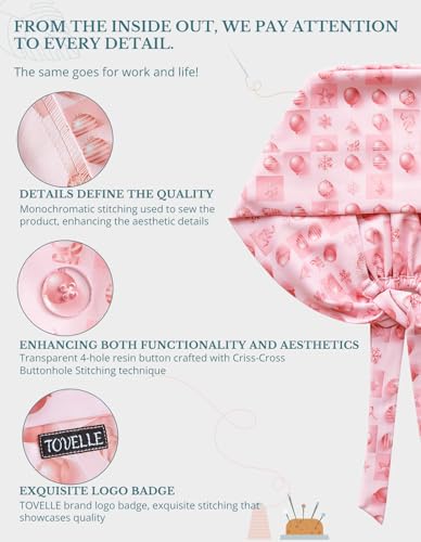 Image of Scrub Caps for Women with Buttons, Classic Surgical Caps | Double-Sided Printed, Adjustable,Long Hours, Sweatbands, Fabric Help Reduce Static Buildup