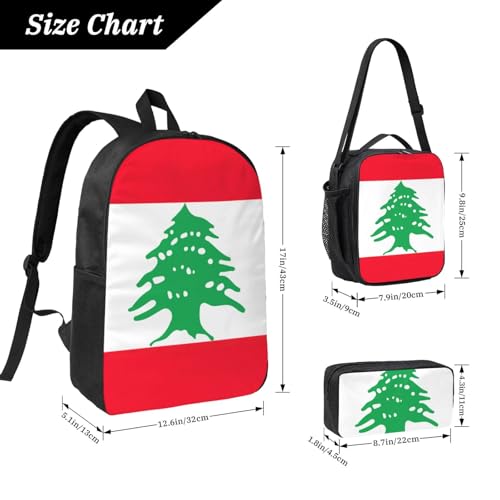 Sac à dos d'école imprimé drapeau Liban léger avec trousse scolaire