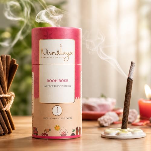Image of Nirmalaya Premium Lavender & Rose Bambooless Dhoop Sticks (80 Sticks) with Ceramic Stand Sacred Temple Flower | 100% Charcoal-Free | for Pooja, Meditation, Yoga & Home Fragrance