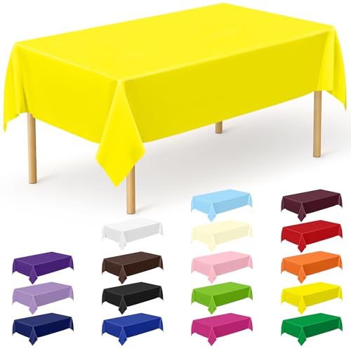 Image of QZYL 12 PCS Yellow Rectangle Tablecloth, Disposable Plastic Picnic Table Cover, 54 X 108 in Lightweight Table Cloth Rectangle for Birthday Parties Weddings Picnics and Outdoor Gatherings