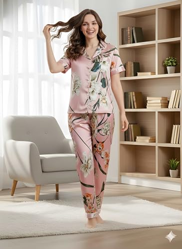 Image of Women Lycra Night Suit Set | Premium Soft Nightwear Pajama Set | Stylish Comfortable Sleepwear for Ladies | Elegant Lounge Wear Night Dress