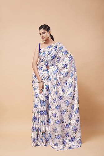 Image of Garden Vareli Summer Roganza Viscose Brasso Floral Print Saree with Unstitched Blouse Piece