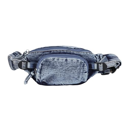 Pochete jeans para homens e mulheres, bolsa de cinto ajustável com vários bolsos, alça transversal elegante para atividades ao ar livre, 【Azul índigo】, Vintage