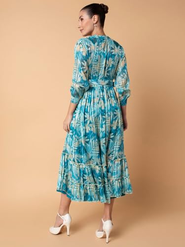 Image of SHOWOFFFF Women Solid Fit and Flare Casual Dress | Shoulder Straps Sleeveless Cotton Dress for Womens | Midi Dress for Women's
