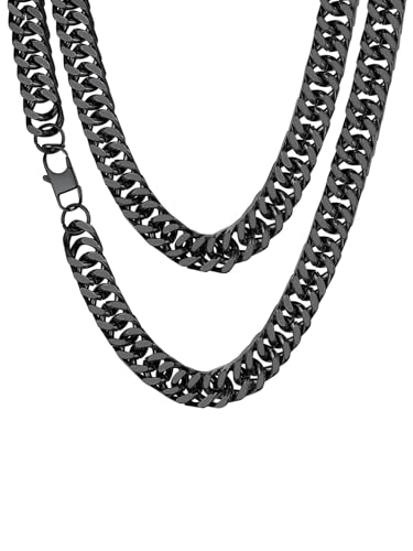 Mens Cuban Link Chain, Black Miami Cuban Chain Necklace for Men, 13.5mm Wide Hip Hop Mens Jewelry, 24"