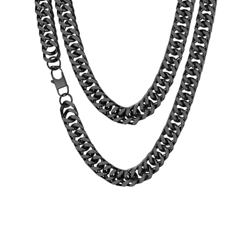 ChainsHouse Men Thick Cuban Chain Necklace, Stainless Steel/Black/Gold Plated Miami Cuban Necklace, 3/5/7/10/13.5MM Width, Hip Hop Mens Jewelry 18"-30", Send Gift Box 28 inch j: 13.5mm-Black