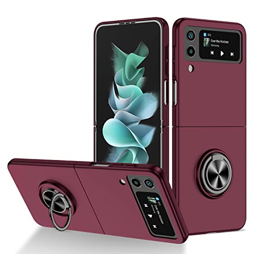 Custodia per Galaxy Z Flip 4 5G Cover Pellicola Shell all-Inclusive per Telefono con Supporto Video ad Anello Pieghevole per Samsung Z Flip 4 5G-Vino rosso
