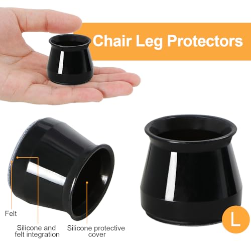 32 Pcs Chair Leg Floor Protectors for Hardwood Floors, Black Silicone Felt Bottom Furniture Leg Caps, Chair Covers Protect Floors from Scratching, Chairs Slide Without Noise
