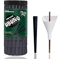 UBUNG 200 Stück Große Größe Schwarz Konisch vorgedrehte Hülsen, King Size 108 mm Konisch Papiers Hülsen, Einschließlich 1 Trichterlader und 1 Putter für Verpackungen