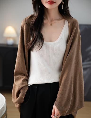 Women's Merino Wool Blend Oversized Cardigan Sweater 2025 Fall Winter Batwing Sleeve Scarf Shawl Knit Cardigan3