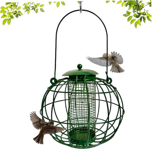 Mangeoire oiseaux extérieure suspendue résistante aux intempéries avec cage en métal vert - 2