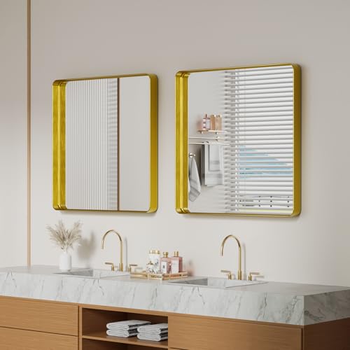 Image of Koonmi Gold Bathroom Mirror, 29x29 Shatterproof Wall Vanity Mirror