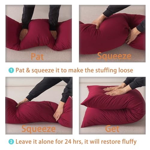 WhatsBedding Memory Foam Body Pillow with Breathable Zippered Cotton Cover, Full Body Pillow for Adults, Long Pillow for Sleeping, Firm Pillow Fluffy Supportive, Burgundy Red