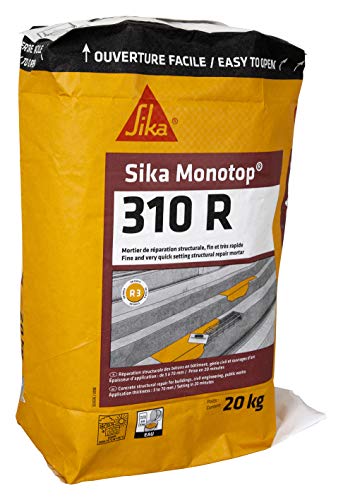SIKA - Mortier de réparation structurale R3 - Sika Monotop 310 R - Fin - Prise très rapide - Résistant à l'eau de mer et eaux sulfatées - Peut-être peint - 20kg