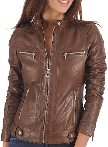 Kyzer Kraft Womens Leather Jacket Zippers Real Lambskin Leather Jacket For Womens Tan 30 Xs #TOP6