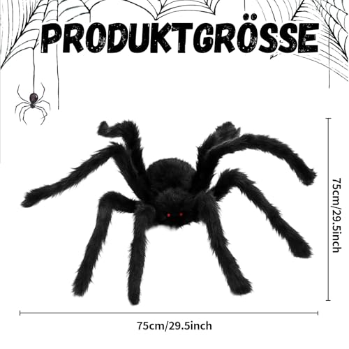 NieYat Spinne, Halloween Deko, 75 cm Schwarze Vogelspinne, Gruselige Partydekoration für Innen- und Außenbereich, Plüsch-Dekoration für Halloween, Karneval oder Mottoparty