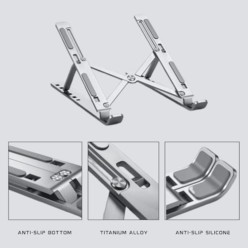 Image of AAVATAR Adjustable Laptop Stand, Portable Aluminium Laptop Holder Riser for Desk, 7-Level Foldable Compatible with MacBook, Dell, HP, Lenovo, ASUS, Acer, Tablets 10-15.6 inch - Silver