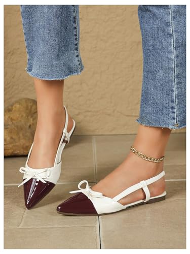 Image of OYOANGLE Women's Color Block Bow Pointed Toe Slingback Flat Sandals Work Office Dressy Shoes