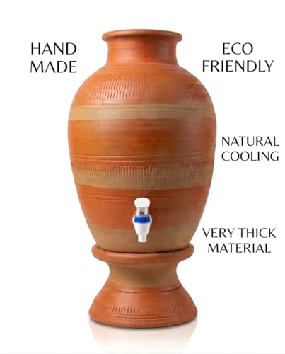 Image of Handmade Terracotta Clay Water Dispenser Pot with Tap, Natural Cooling Matka, 10 LTR, 38 cm