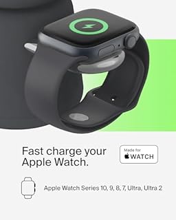 Belkin BoostCharge Pro 2-in-1 Wireless Charger with Qi2 15W, MagSafe-Compatible Charger for iPhone 17, Air, 16, 15, 14 Series, Apple Watch, AirPods & Other Qi2 Enabled Devices, PSU Included - Black