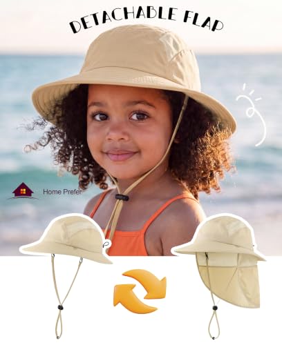 Image of Home Prefer UPF 50+ Boys Sun Hat with Neck Flap Wide Brim Summer Beach Bucket Hat for Boys Girls Toddler Kids Safari Hat
