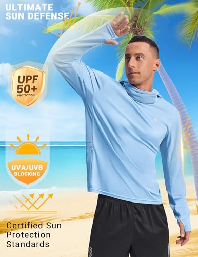 Image of PINSPARK UPF 50+ Sun Protection Hoodie Men with Mask Quick Dry Long Sleeve Fishing Hiking Shirts UV Rash Guard Lightweight