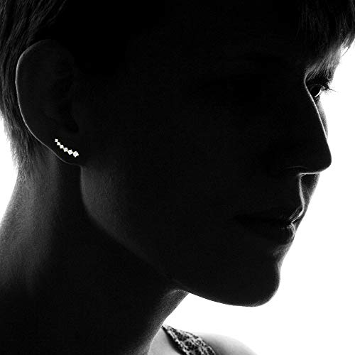 14K Yellow Gold Graduated Round Cut Ear Crawler AAA Cubic Zirconia Stud Earrings4