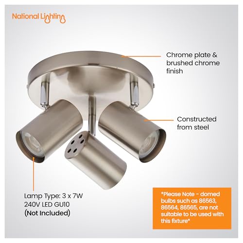 Arezzo Modern 3 Way Decorative Satin Nickel Finish GU10 LED Compatible Round Adjustable Dimmable Ceiling Spotlight