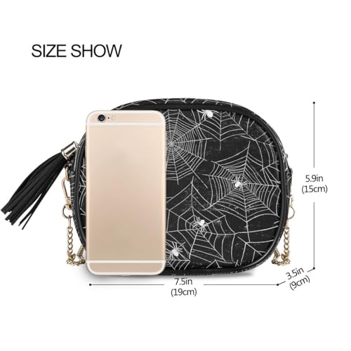Image of ALAZA Halloween Black and White Grunge Background with Spiderwebs Cross Body Fashion Chain Bag Single Shoulder PU Leather Purse for Women Girls