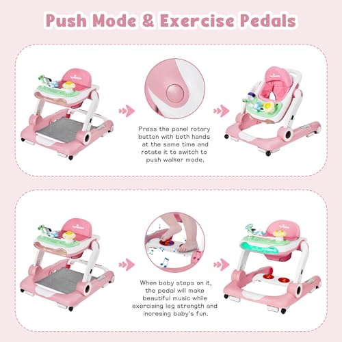 Image of 5 in 1 Baby Walker, Activity Baby Walker-Baby Bouncer, Rocker, Activity Center,Seat and Push Walker,Detachable Trampoline Mat, Adjustable Speed Rear Wheels and Height,Ages 6-18 Months