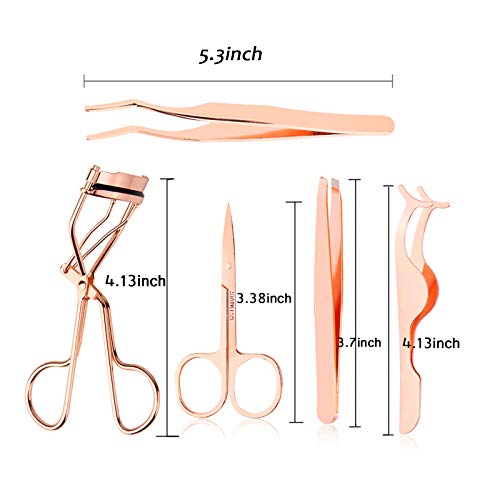 Arroyner 5 Pieces Eyelash Applicator Tool False Eyelashes Applicator Eyebrow Curler Eyebrow Scissors (Rose Golden) #TOP1