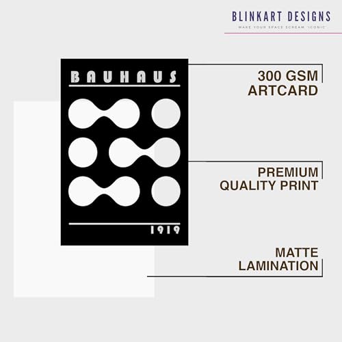 Image of BLINKART Vintage Bauhaus Retro Geometric Aesthetic Poster Gallery | Colorful Wrap Framed For Home Office Studio Living Room Modern Art Studio Decoration Abstract Shapes | (d157) | 13x10 Inch