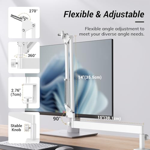 Image of Tonor Mic Arm Desk Mount, Low Profile Boom Arm, Microphone Arm, Adjustable Mic Stand with Mount Clamp, Screw Adapter, Cable Management, Compatible with Blue Yeti Hyper X QuadCast AT2020 T20LP White