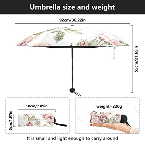 Qwthum Uv Sun Umbrella Compact Folding Travel Umbrella For 99% Uv Protection Windproof Rainproof Small Light Fashion Parasol For Men And Women Gift Pink Rose #TOP2