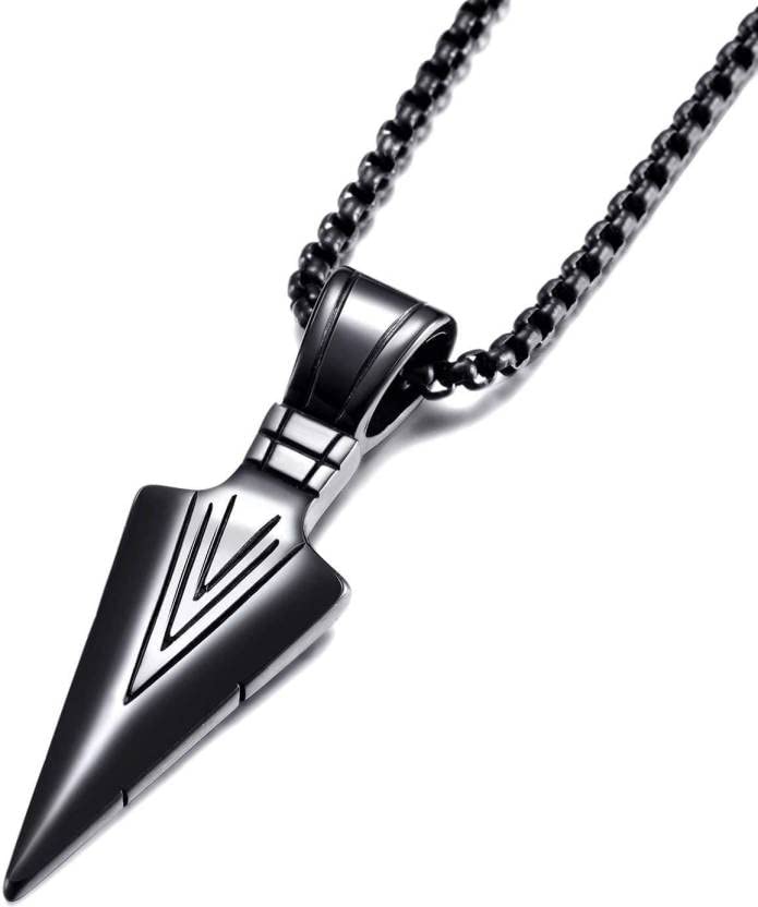 beautivia Men's Fashion Necklace Point Arrowhead Pendant With Chain For Boys and Men Solid Spear (Black)-picture-7