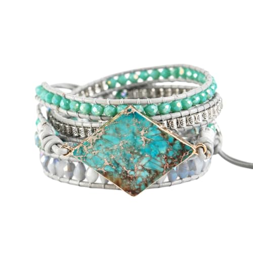 Image of YGLINE Boho Handmade Wrap Leather Tube Crystal Stone Bracelet for Women