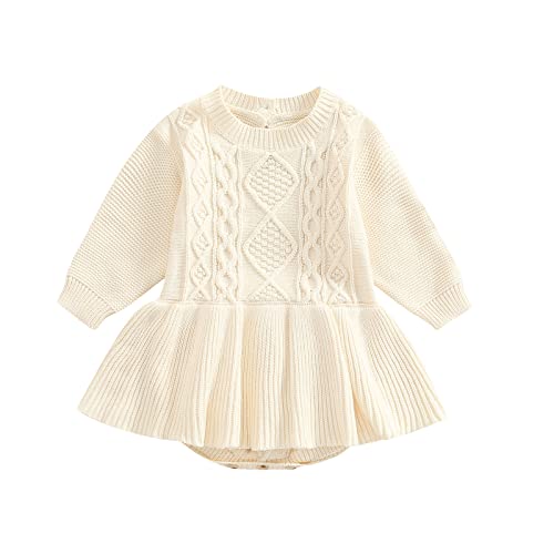 FYBITBO Baby Girl Chunky Knit Sweater Dress Romper Warm Knitted Outfit Winter Fall Baby Girl Clothes for Infant Toddler