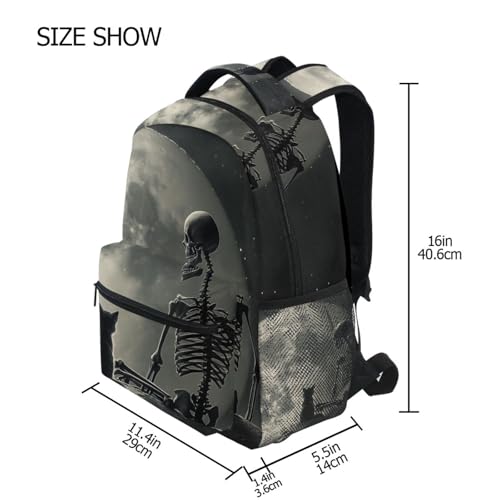 Kids Travel Backpack Vintage Cat and Skull Print for Boys Girls, Large Capacity Bookbag for Elementary High School Students M4
