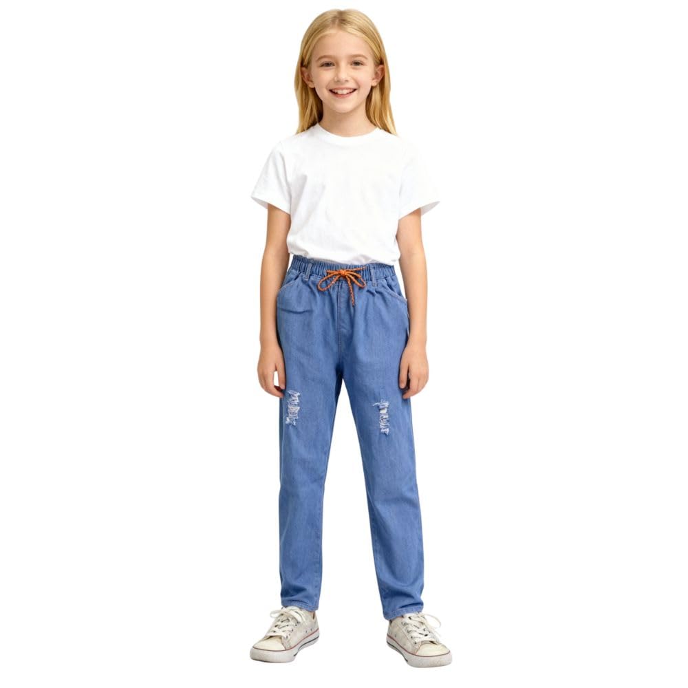 Trendy Girls Cotton Rich Denim Jogger Jeans | Casual Everyday Kids Jeans with Pockets & Adjustable Waist | Durable & Comfortable Kids Bottom Wear