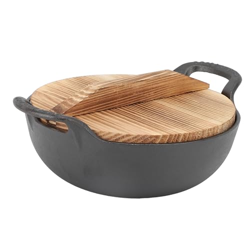 Wok de Hierro Fundido GLOGLOW con Tapa de Madera 20 cm miniatura 2