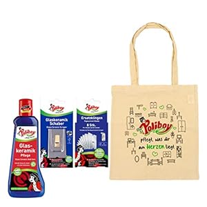 Poliboy Glaskeramik Schaber, Ersatzklingen für Glaskeramik Schaber und Glaskeramik Pflege (200 ml) + Tasche