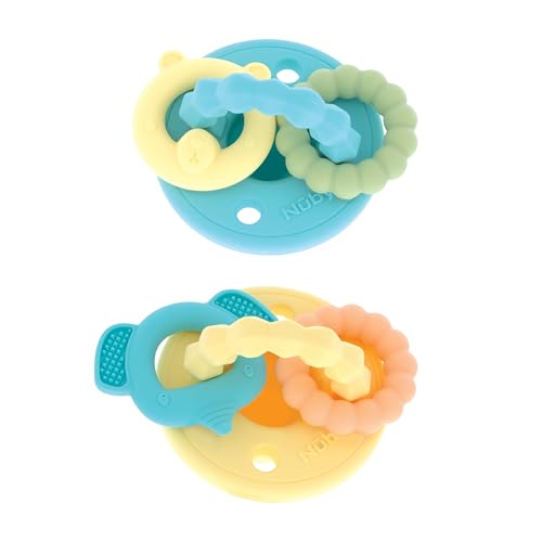Image of Nuby Charms Silicone Infant Pacifier and Teether - 2 Pack - 0+ Months - Yellow and Blue