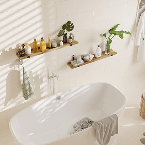 Ecowillon Natural Wood Floating Shelves With Lip, Set Of 2 Floating Wall Shelves With Metal Bracket, 36 Inch Picture Ledge Shelf Wall Mounted Shelves For Living Room, Bedroom & Kitchen,Lightly Color. #TOP5