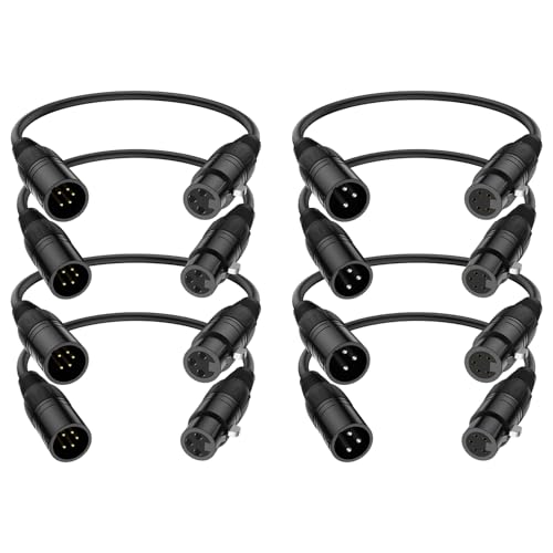 J&D XLR Cable 8-Pack, 3 Pin to 5 Pin Adapter (Male to Female & Female to Male) - DMX Microphone Cable for Audio & Stage Lighting, DMX512 Light Turnaround, 30 cm