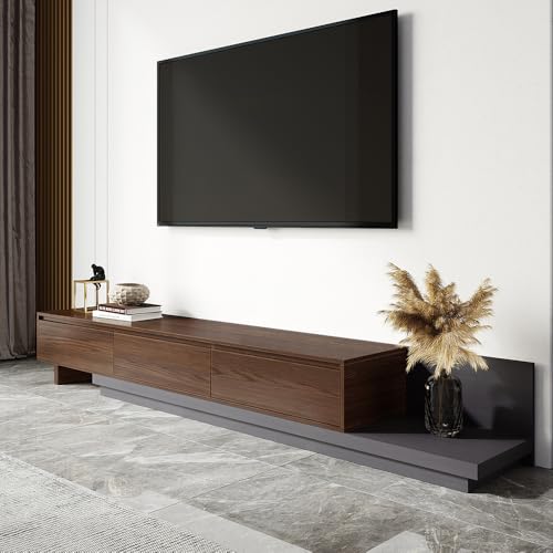 Homary Meuble TV Bois Extensible 200-360 cm Longueur avec 3 Tiroirs Silencieux, Meuble TV Noyer Moderne avec Rangement, Centralisé pour Salon Appartement...