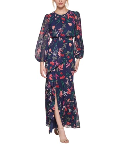 Eliza J Womens Balloon Sleeve High Neck Cascade Maxi Dress