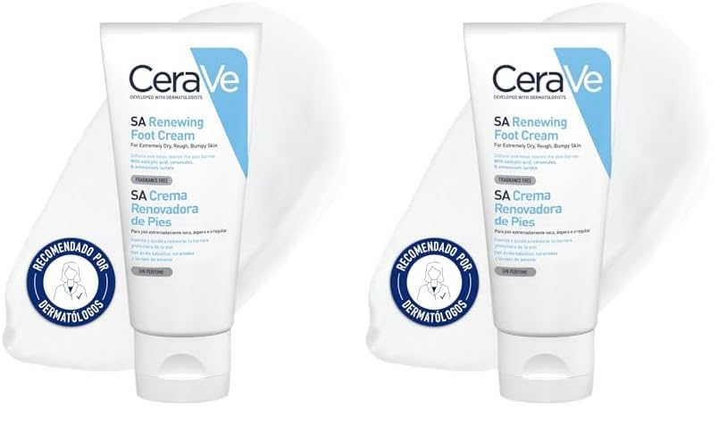 CeraVe SA Crema de Pies Renovadora, Para Pies Extremadamente Secos, Ásperos e Irritados, Exfolia e Hidrata Intensamente, Con Ácido Salicílico, 3 Ceramidas Esenciales y Lactato de Amonio, 88ml