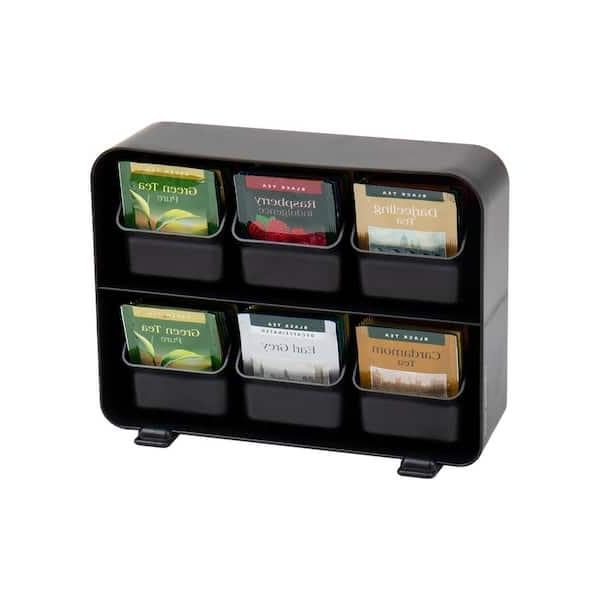 for Tea Bag Organizer Tea Station Organizer Plastic 10.25 in. L x 3.25 in. W x 7.75 in. H, Black