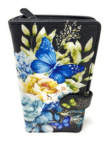 Shag Wear Floral Butterflies Large Insect Wallet for Women and Teen Girls Vegan Faux Leather Black 7